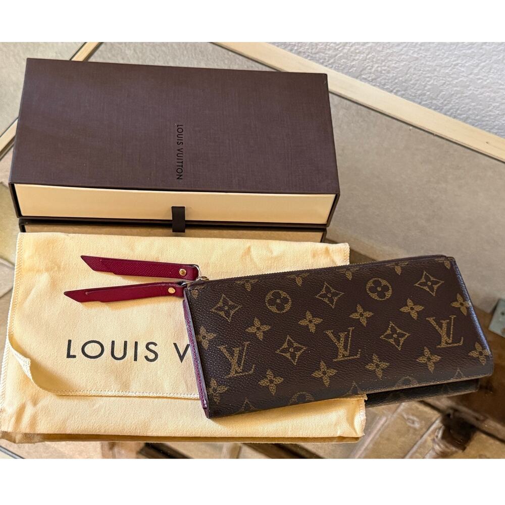 LOUIS VUITTON Monogram Canvas Insolite Long Wallet Clutch Pink Accents Excellent